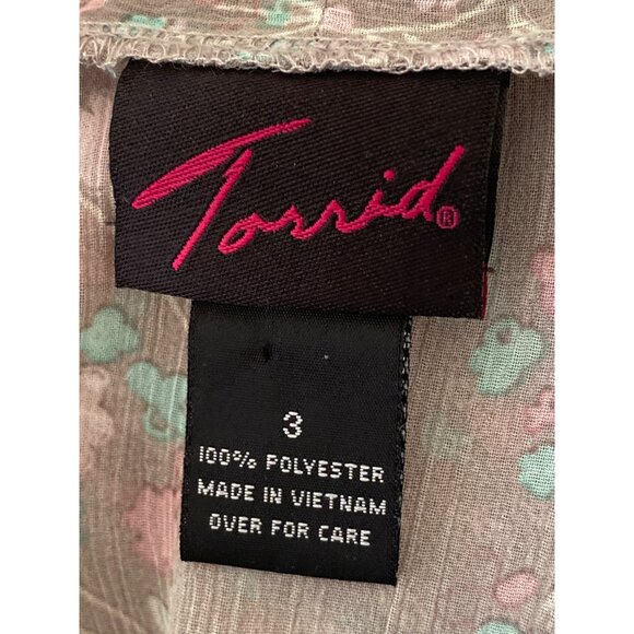 Torrid Blouse Gray Pink Teal Floral Button Front Tie Sheer Top Women 3 - Picture 8 of 8